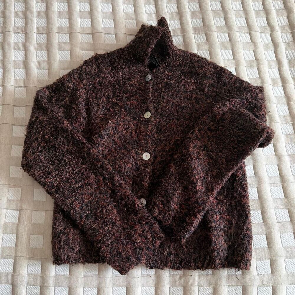 VTG BY BASED Brown burgundy tweed cropped cardigan